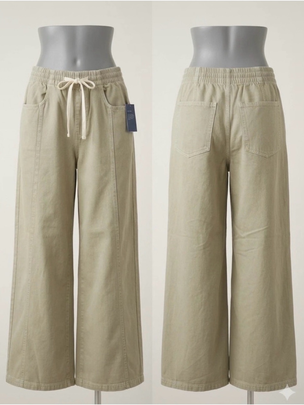 Wide Leg Drawstring Pants in Light Olive
